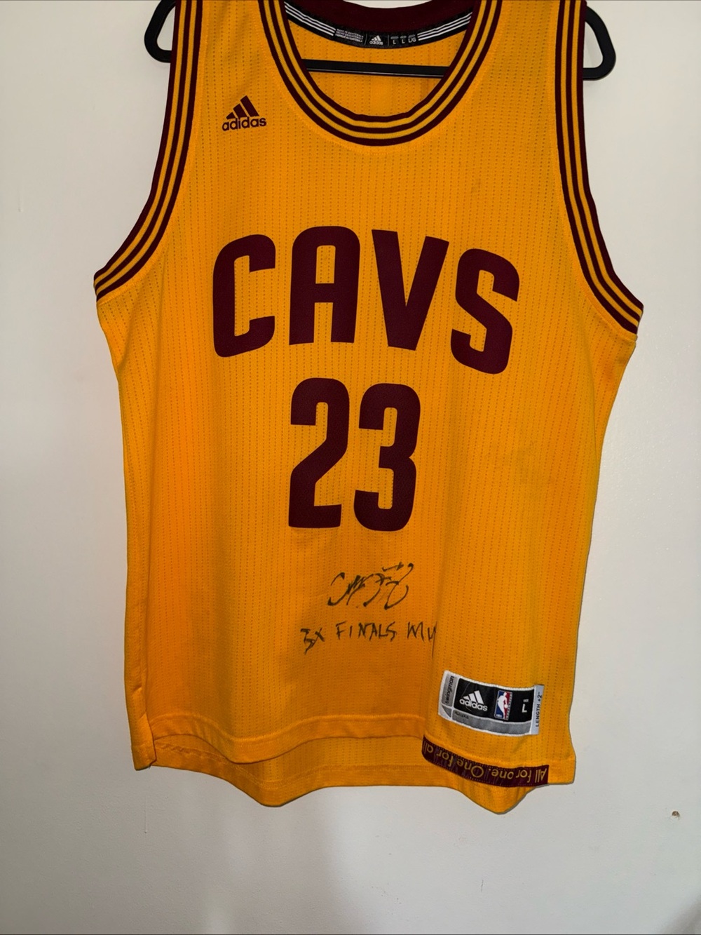 adidas Cavs #23 Gold and Maroon Basketball Jersey